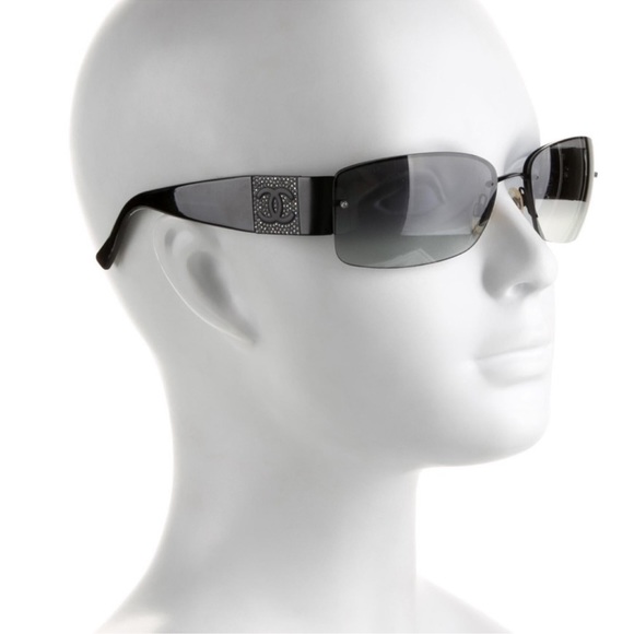 Chanel 4117 Rimless Crystal Rhinestone CC Y2K Sunglasses Black Silver Hue - Picture 3 of 16
